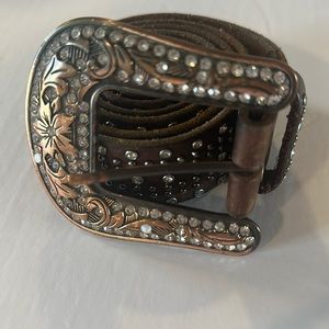 Ladies western bling brown leather belt Nocona XL
